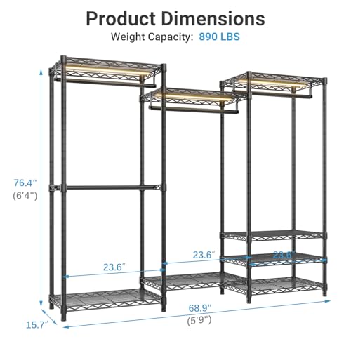VIPEK V5LC Garment Rack Heavy Duty Covered with Dimmable LED Lights, 3000K Warm White, Portable Closet Wardrobe Freestanding for Hanging Clothes, Black with Grey Cover - color: Black Rack With Grey Cover, style: V5LC
