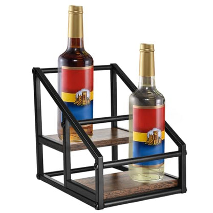 YQBRAO 2-Tier Coffee Syrup Organizer, 4-Bottle Rack, Rustic Brown | Holds 4 bottles in a narrow two-tier footprint for small counters, coffee corners, apartments, and bar carts. - size: 2 Tier 4 Bottle Syrup Rack - 1 Pack