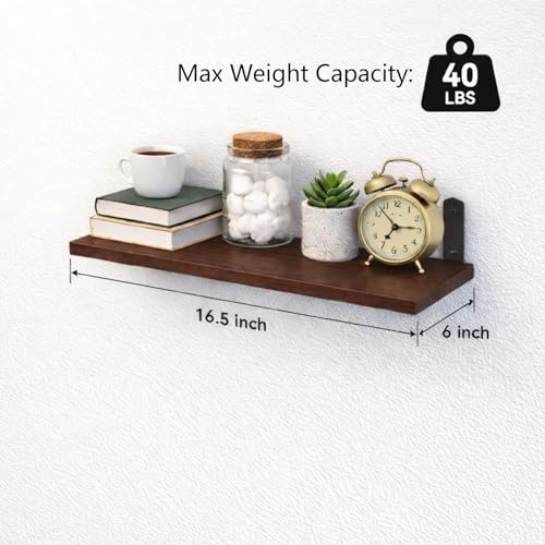 Floating Shelves Set of 6, Wooden Floating Shelves for Wall Decor, Farmhouse Shelf for Bedroom, Wall Mounted Bathroom Storage Shelves, Floating Book Shelves for Living Room - color: Brown