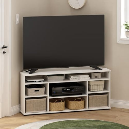 Furinno BESI TV Stand, No Tools Assembly Industrial Style Entertainment Center, TV Console for TV up to 46 Inch, for Living Room, Bedroom, White - color: White