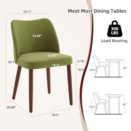 GarveeHome Wooden Dining Chair Set of 4 Upholstered Fabric Dining Chair | Modern Kitchen Chairs with Curved Backrest Leveling Feet for Dining Room, Living Room, , No tool assembly, No Wobble, Green - color: Green