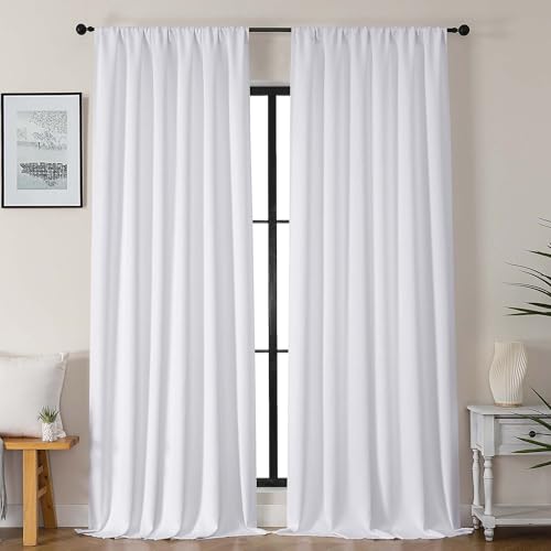 Gwine Pura White Curtains 96 inches Long for Bedroom, Light Filtering Thermal Insulated Noise Reducing Window Curtain for Living Room, Elegant Solid Soft Panel Drapes, Each 50Wx96L, 8FT, 2 Panels - color: Pure White, size: 50"W x 96"L (Pack of 2)