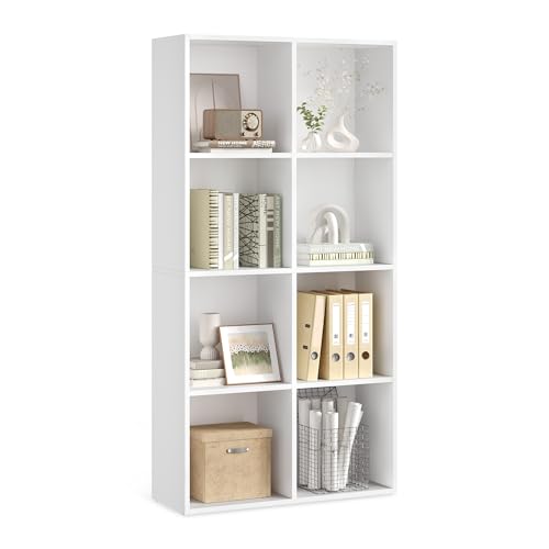 VASAGLE Bookcase Cube Shelf with 8 Compartments, 9.4 x 25.8 x 51 Inches | Bookshelf storage shelf, Cloud White, CUSTOS Collection, ULBC424W01 - color: Cloud White, size: 8 Cubes (9.4"D x 51"H), style: 1 Pack