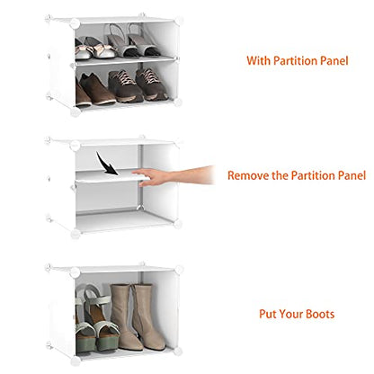 HOMIDEC Shoe Rack Organizer 16 Pair Modular Shoe Storage Cabinet for Closet | PP Plastic, Sturdy Steel Frame, Waterproof, Dustproof, Easy Clean, Shoe Shelves for Closet Garage Hallway Bedroom Entryway