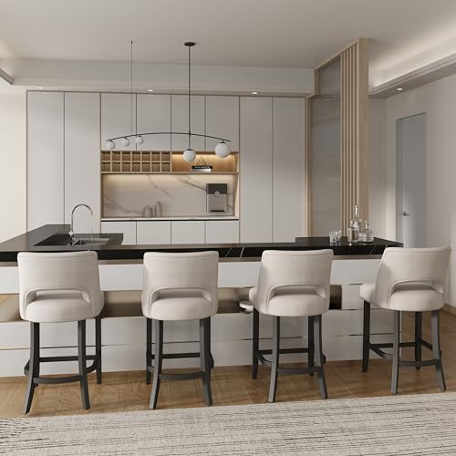 VKNOW Bar Stools Set of 2, 26" Upholstered Counter Height Bar Stools | Modern Counter Stools with Black Rubberwood Legs for Kitchen Island Dining Room Bar, Beige-Black Legs - color: Beige-black Legs, size: Set of 2