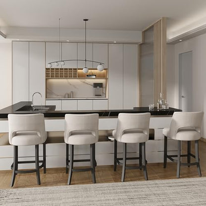 VKNOW Bar Stools Set of 2, 26" Upholstered Counter Height Bar Stools | Modern Counter Stools with Black Rubberwood Legs for Kitchen Island Dining Room Bar, Beige-Black Legs - color: Beige-black Legs, size: Set of 2