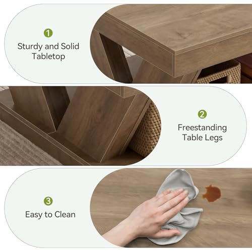 LITTLE TREE Coffee Table, Farmhouse Coffee Table with Large Storage Shelf, 2-Tier Rustic Wood Modern Center Table for Living Room, Home Office, Rustic Brown - color: Rustic Brown
