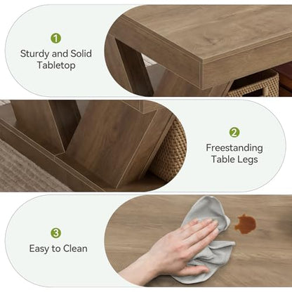 LITTLE TREE Coffee Table, Farmhouse Coffee Table with Large Storage Shelf, 2-Tier Rustic Wood Modern Center Table for Living Room, Home Office, Rustic Brown - color: Rustic Brown