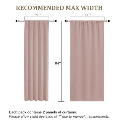 Blush Pink Room Darkening Curtains 84 Inches Long 2 Panels Set, Solid Thermal Insulated Rod Pocket Window Treatments, Soft Curtain Drapes for Bedroom Living Room, 50" W x 84" L - color: Blush Pink, size: 50"W x 84"L (Pack of 2)