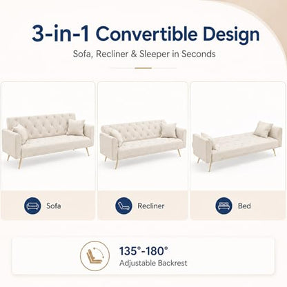 Majnesvon 71" Convertible Folding Sleeper Sofa Couch,Modern Velvet Loveseat Sleeper with 2 Pillows, Futon Sofa Bed with Mattress and Frame for Living Room,Bedroom,Small Space (Beige) - color: Beige