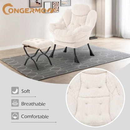 Lazy Chair with Folding Ottoman,Leisure Sofa Chair,Soft Fabric Armchair with Armrests and Side Pockets, Reading Chair with Footrest for Living Room, Bedroom, Office (Plush Beige) - color: Plush Beige