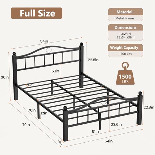 Metal Full Size Bed Frames with Headboard & Footboard | Noise-Free Design, 12“ Underbed Storage, Heavy Duty Metal, No Box Spring Needed, Tool-Free Assembly - color: Full -Black