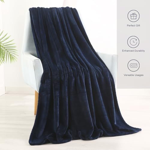 TASTHROW Navy Throw Blanket 60x80 Inches | Soft Plush Cozy Fleece Flannel Throw Blanket, Lightweight Warm Throws for Bed, Couch, Bedroom and Living Room, All Seasons - color: Navy, size: 60"x80"