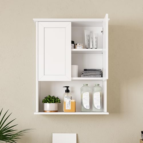 Bathroom Wall Cabinet, Over The Toilet Storage Cabinet, 24x30 Inch Bathroom Medicine Cabinet with 2 Door & Adjustable Shelves, Bathroom Cabinet Wall Mounted, for Laundry Room, Kitchen - color: White