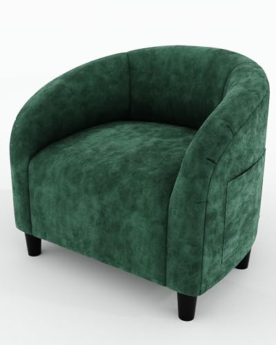 Accent Chair, Velvet Barrel Chairs, Comfy Round Club Armchair with Soft Cushion for Living Room, Bedroom, Reading, Waiting Room, Green - color: Green