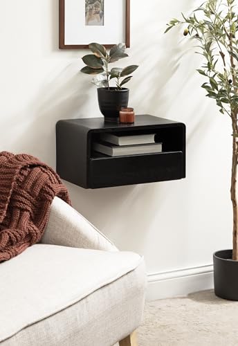 Kate and Laurel Kato Modern Wood Floating Side Table with Drawer, 18 x 10 x 9, Black, Contemporary Wooden Floating Nightstand for Bedroom Bedside Table - color: Black