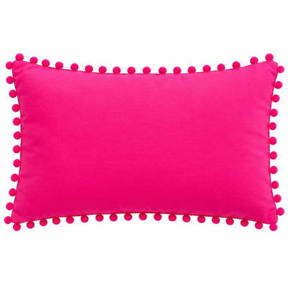 WWW.THROWPILLOW.IN Hot Pink Solid Cotton Cushion Cover with Pom Pom Preppy Decorative Throw Pillow Cover for Dorm Room,Feminine Chic Home Decor Accent Rectangular Cushion 14x20 Inches