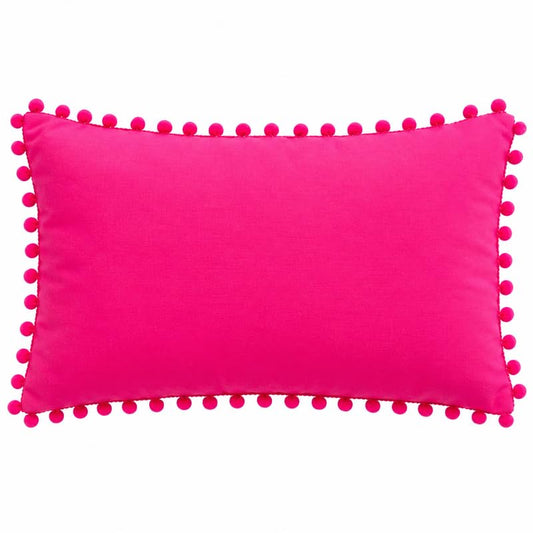 WWW.THROWPILLOW.IN Hot Pink Solid Cotton Cushion Cover with Pom Pom Preppy Decorative Throw Pillow Cover for Dorm Room, Sofa,Feminine Chic Home Decor Accent Rectangular Cushion 12x24 Inches