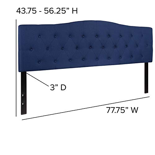 EMMA + OLIVER Tufted Upholstered King Size Headboard in Navy Fabric - color: Navy, size: King
