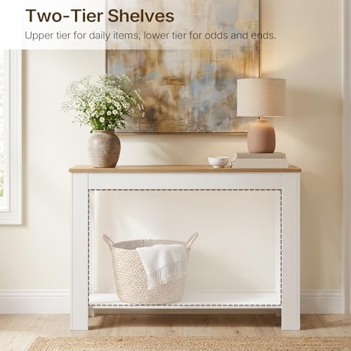 Farmhouse Console Table, 39.4'' Small Narrow Entryway Table, Wood Couch Table Behind Sofa with Storage Shelf, Slim Farmhouse Hallway Table for Hallway, Foyer, White & Light Walnut CT34WV - color: White + Light Walnut