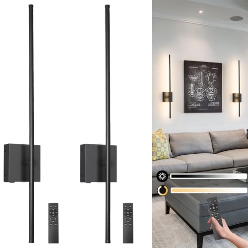 Battery Operated Wall Sconce Set of 2, Black USB Rechargeable Sconces Wall Deco Set of Two, Dimmable Cordless Wall Sconce with Remote Control, LED Wireless Wall Lighting,31.6 in - color: Black, size: 31.6in