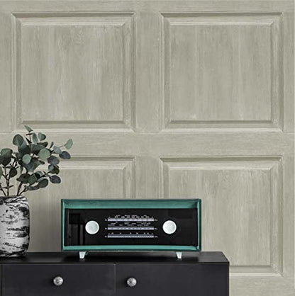 NextWall Washed Faux Panel Peel and Stick Wallpaper (Warm Pewter) - color: Warm Pewter