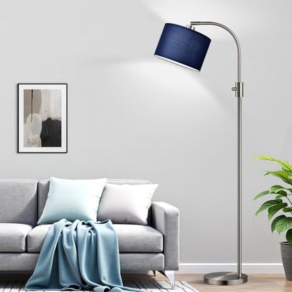 Nintiue Upgraded Modern Arc Dimmable Tall Standing Floor Lamp with Blue Shade, 1200 Lumens LED Bulb Included, for Living & Reading Room, Bedroom, Office & Nursery, Brushed Nickel - color: Brushed Nickel-Blue Shade