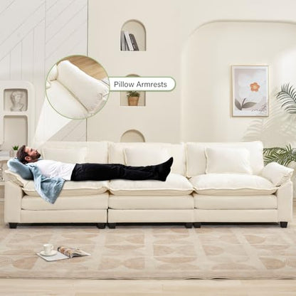 120" Modular Sectional Sofa, Comfy 3 Seater Deep Cloud Couch | Couches for Living Room, Modular Couch, Deep and Wide Seat, Chenille Sofa Sleeper with Throw Pillows, Beige White - color: Beige White, size: 120 Inch