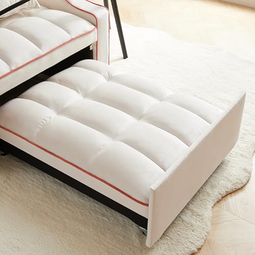 Eafurn Velvet Convertible Sleeper Chair Bed with USB Port & Phone Holder, 3-in-1 Pull Out Sofa Bed Chair, Multi-Functional Chair Bed with Adjustable Backrest & Side Pockets - color: Beige 33.85"
