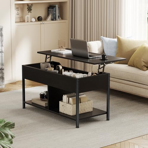 OLIXIS Coffee Table with Storage for Home Living Room Office, Black | Wood,Lift Top, Hidden Compartment, Storage Shelf, Center Table, Home, Living Room, Office - color: Black, size: 38 In