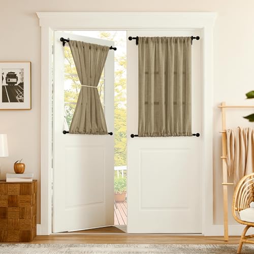 Tollpiz Small Linen Door Curtains Doorway Semi Sheer Curtain Room Divider Light Filtering Drape Dual Rod Pocket Boho Window Curtains for Closet, 25 x 40 inches Long, Taupe, 1 Panel - color: Taupe, size: 25"W x 40"L (Pack of 1)