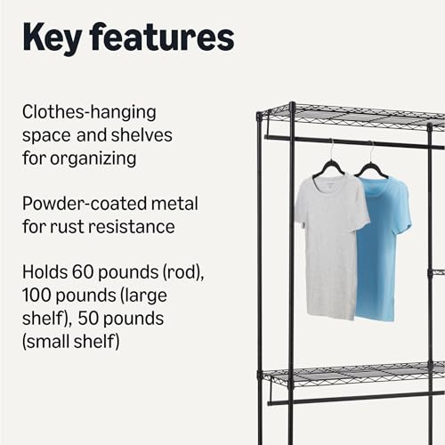 Amazon Basics Metal Hanging Storage Organizer Rack Wardrobe with Shelves, 45"L x 14"W x 76"H, Black - size: 45W x 14D x 76H inch