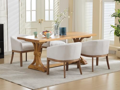 Modern Upholstered Barrel Dining Chairs with Arms, Natural Hardwood Frame, Farmhouse Linen Chairs for Dining Room, Kitchen(Beige) - color: Beige, size: A Chair