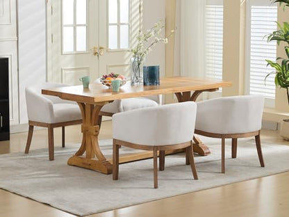 Modern Upholstered Barrel Dining Chairs with Arms, Natural Hardwood Frame, Farmhouse Linen Chairs for Dining Room, Kitchen(Beige) - color: Beige, size: A Chair