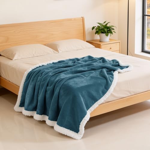 BEAUTEX Sherpa Fleece Throw Blankets Soft Fluffy Flannel Plush Cozy | Fuzzy Dusty Blue Cuddle Blanket for Couch, Bed, Sofa, Adults (50" x 60", Dusty Blue) - color: Dusty Blue, size: Throw-50"x60"