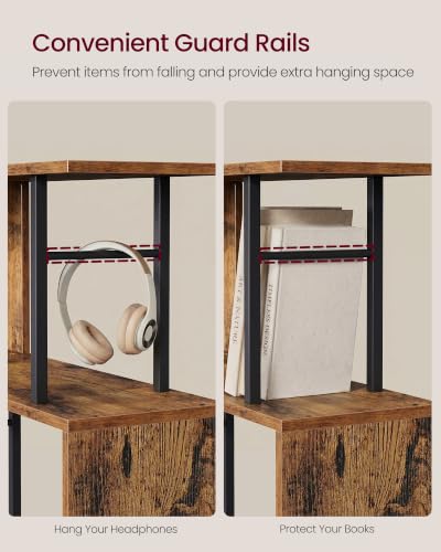 VASAGLE 6-Tier Bookshelf, S-Shaped Wood and Metal Bookcase, Tall Narrow Display Shelf, 23.6 x 9.4 x 62.6 in, for Living Room Storage, Rustic Brown and Matte Black, Barnet Collection ULLS182KD01 - color: Rustic Brown, style: 6-Tier (23.6"W)