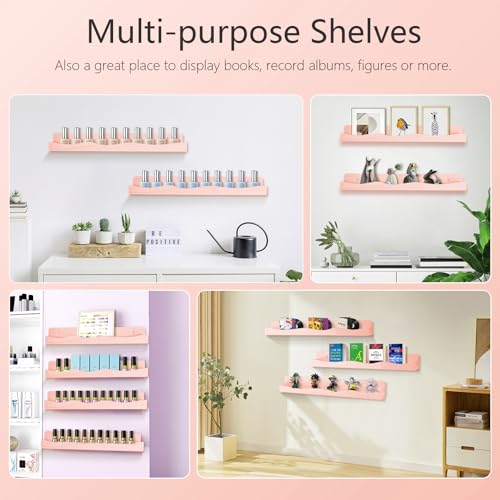 Nail Polish Wall Rack, 6-Shelf 15-Inch Light Pink Acrylic Nail Polish Shelves with Removable Ends – Multi-Purpose Shelf for Essential Oils, Cosmetics Storage and Display for Salons and Bathrooms - color: Light Pink