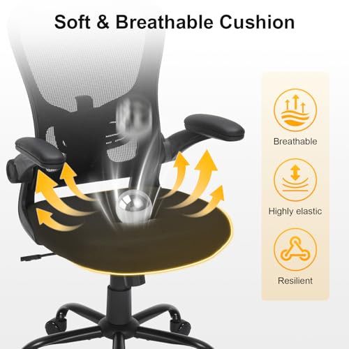Ergonomic Mesh Office Chair with Adjustable Lumbar Support, Flip-Up Arms & Rolling Swivel Base, Breathable Computer Desk Chair for Home Office, Study & Remote Work, Black