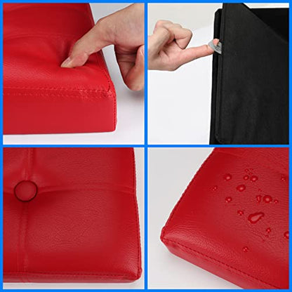 Bsketa Storage Ottoman, Folding Foot Stool with Thicker Foam Padded Seat Small Leather Storage Ottoman Bench Foot Rest for Living Room Foldable Coffee Table 17x13x13in,Red | Ottoman with Storage, Thicker Foam Padded Seat, Living Room, Dorm, Bedroom, Load
