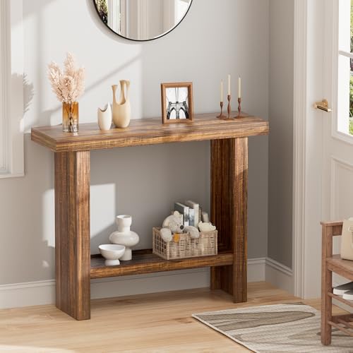 LIFECHOVY Farmhouse Wood Entryway Table Narrow Console Tables with Storage | Behind The Couch Sofa, Entrance Side Table with Shelves for Hallway, Living Room, Foyer, Rustic Brown - color: Rustic Brown