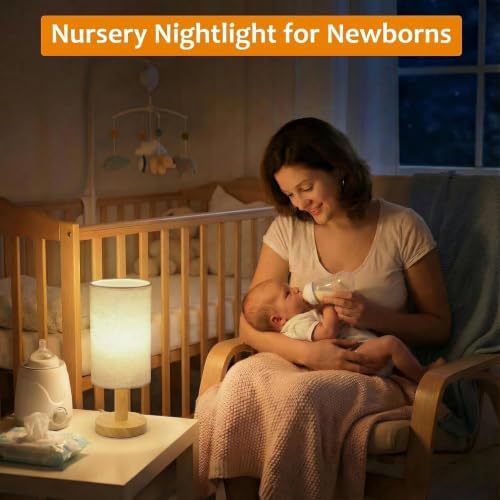 Touch Bedside Table Lamps Set of 2 - Stepless Dimming USB Powered, Minimalist Wood Base Linen Shade, 2700K Warm Night Light for Bedroom Nightstand Nursery Dorm Kitchen Small Spaces(5W LED 50K Hrs)
