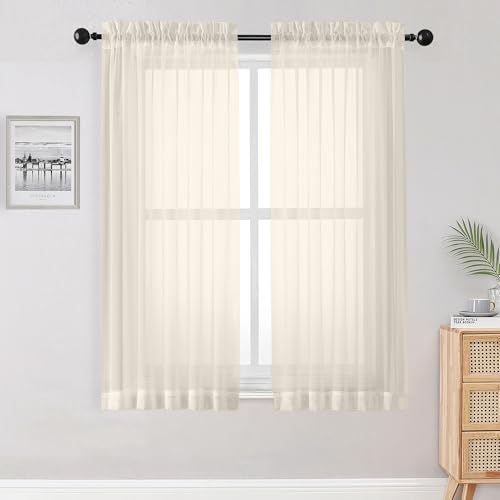 Sheer Curtains 63 inch Length 2 Panels Set, Rod Pocket Voile Fimly Sheer Drapes for Living Room/Bedroom, 2pcs, Each 42" W x 63" L, Cream - color: Cream, size: 42"W x 63"L (Pack of 2)