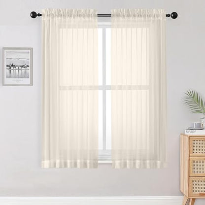 Sheer Curtains 63 inch Length 2 Panels Set, Rod Pocket Voile Fimly Sheer Drapes for Living Room/Bedroom, 2pcs, Each 42" W x 63" L, Cream - color: Cream, size: 42"W x 63"L (Pack of 2)