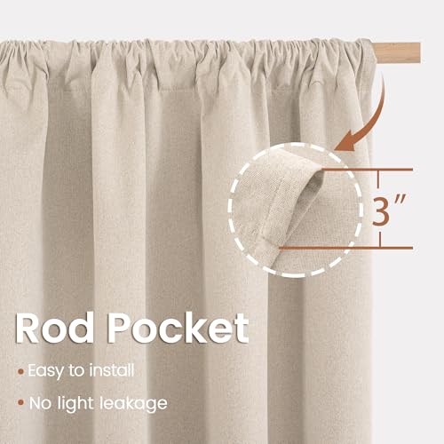 BGment Linen Blackout Curtains 36 Inch Length for Small Window | Short Thermal Insulated Drapes with Rod Pocket Textured for Kitchen Bathroom Bedroom Room Darkening, 2 Panels, 30 X 36 Inch - color: Linen, size: 30"W x 36"L (Pack of 2)