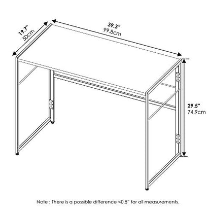 Furinno Riau No Tool/No Assembly/Folding Metal Frame Computer Desk, Rustic Oak/Black, 39 Inch - color: Rustic Oak/Black, size: 39 inches