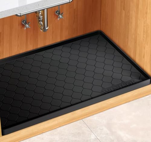 Winisok 방수 언더 싱크 매트 101.6cm x 55.9cm(40인치 x 22인치), 실리콘 매트, 블랙 | 돌출된 가장자리로 흘리거나 새는 것을 가두어 줍니다. 선반 라이너, 캐비닛 프로텍터, 주방, 욕실, 부츠, 애완동물, 가정 필수품용 - color: 블랙., size: 22"W x 40"L