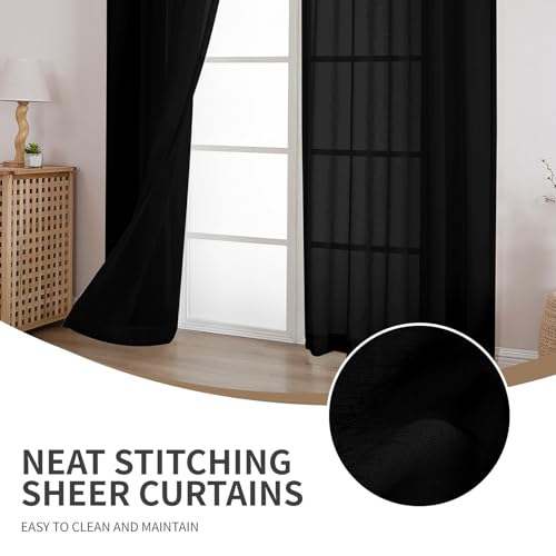 CUCRAF Black Sheer Curtains 72 Inches Long 2 Panels Set, Semi Sheer Rod Pocket Window Treatment Voile Drapes for Living Room Bedroom(37''W x 72''L, Black) - color: Black, size: 37"W x 72"L (Pack of 2)