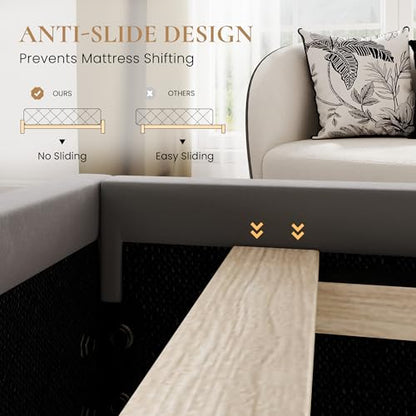 SHA CERLIN Full Size Bed Frame with Curved Wingback Headboard, Soft Grey | Modern Luxury Design Velvet Platform Bed with Sturdy Wooden Slats,Noise-Free, No Box Spring Needed, Easy Assembly - color: Soft Grey, size: Full
