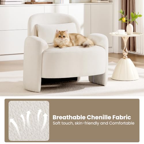 Accent Chair for Living Room, Modern Chenille Fabric Lounge Reading Sofa Chair with Lumbar Pillow, Upholstered Arm Chairs for Bedroom, Office, Beige - color: Beige