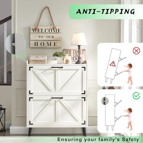Barnyatoh Shoe Storage Cabinet with 2 Flip Drawers,Hidden Shoe Organizer | Farmhouse Freestanding Narrow Slim Shoes Rack Cabinet with Adjustable Shelves for Entryway Hallway,Antique White - color: Antique White